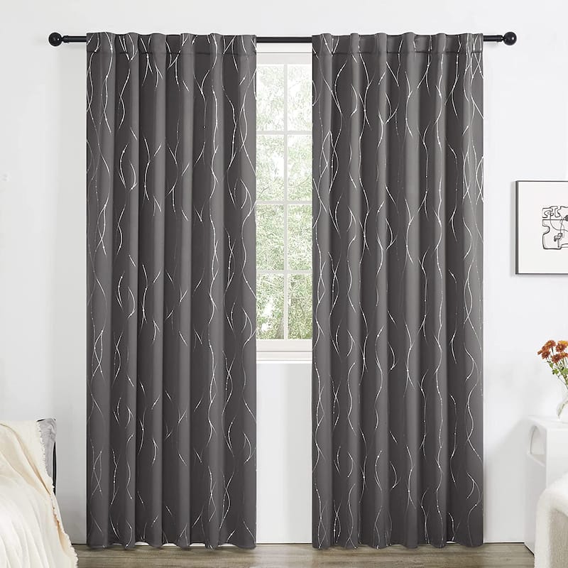 Deconovo Back Tab Silver Lines with Dots Curtain Panel Pairs(2 Panel)