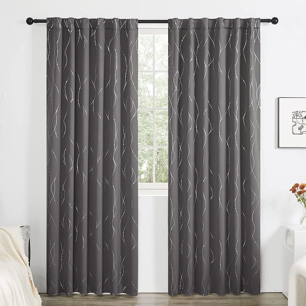 Deconovo Back Tab Silver Lines with Dots Curtain Panel Pairs(2 Panel)