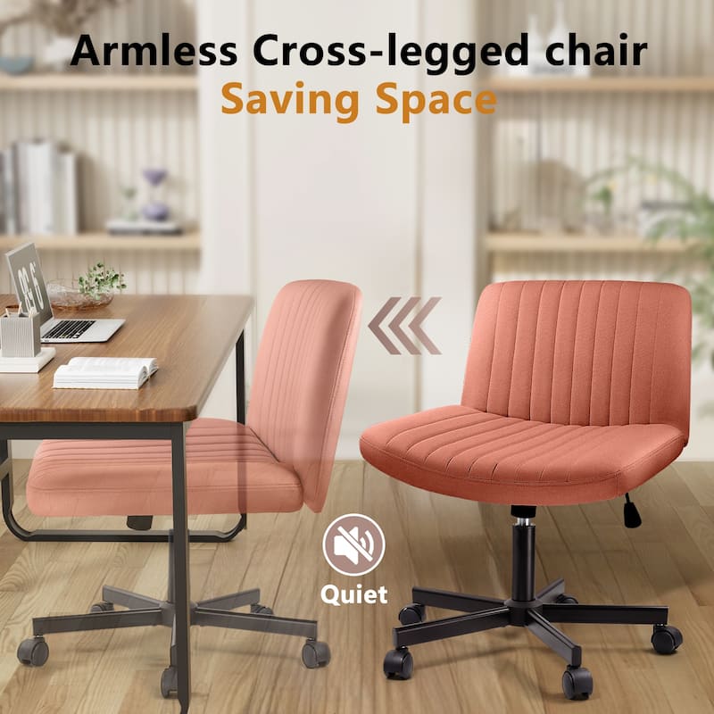 Bossin Criss Cross Chair Armless Office Desk Chair with Wheels,Fabric Padded Cross Legged Chair, Swivel Wide Seat Vanity Chair