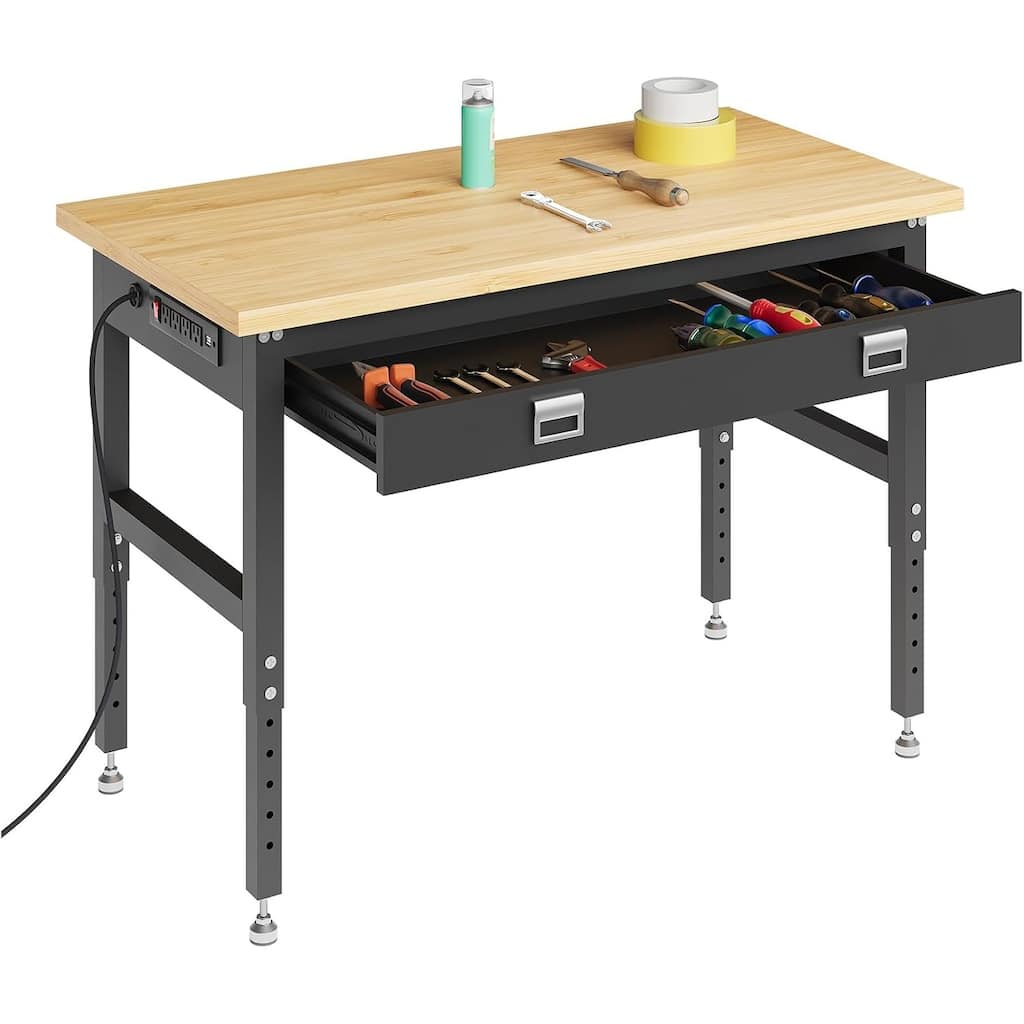 Workbench with Storage Drawers,48" Adjustable Desk, 28"-40" Manual Height Workshop Table