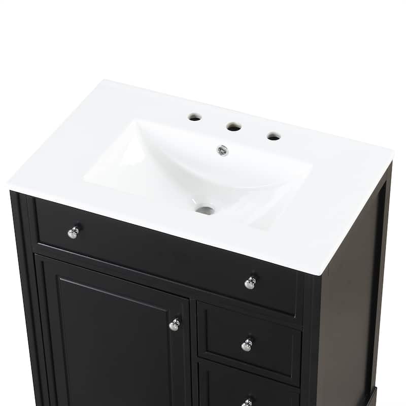 Vanity Cabinet for Bathroom with Sink Top, Door Rack and 2 Drawers