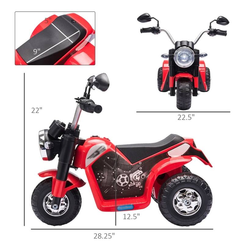 Red Kids Electric Motorcycle Ride-On with Rechargeable Battery and Working Headlights - 28.25"L x 22.5"W x 22"H