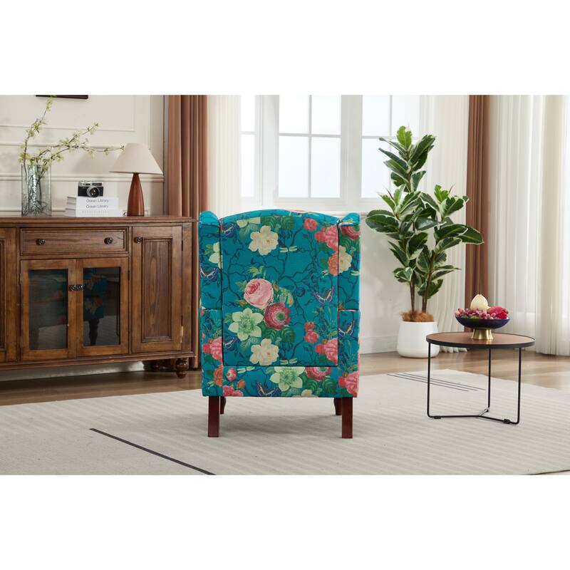 Accent Chair Side Chair Reception Chair with Wood Legs, Cyan Single Sofa Chair Leisure Chair Office Chair