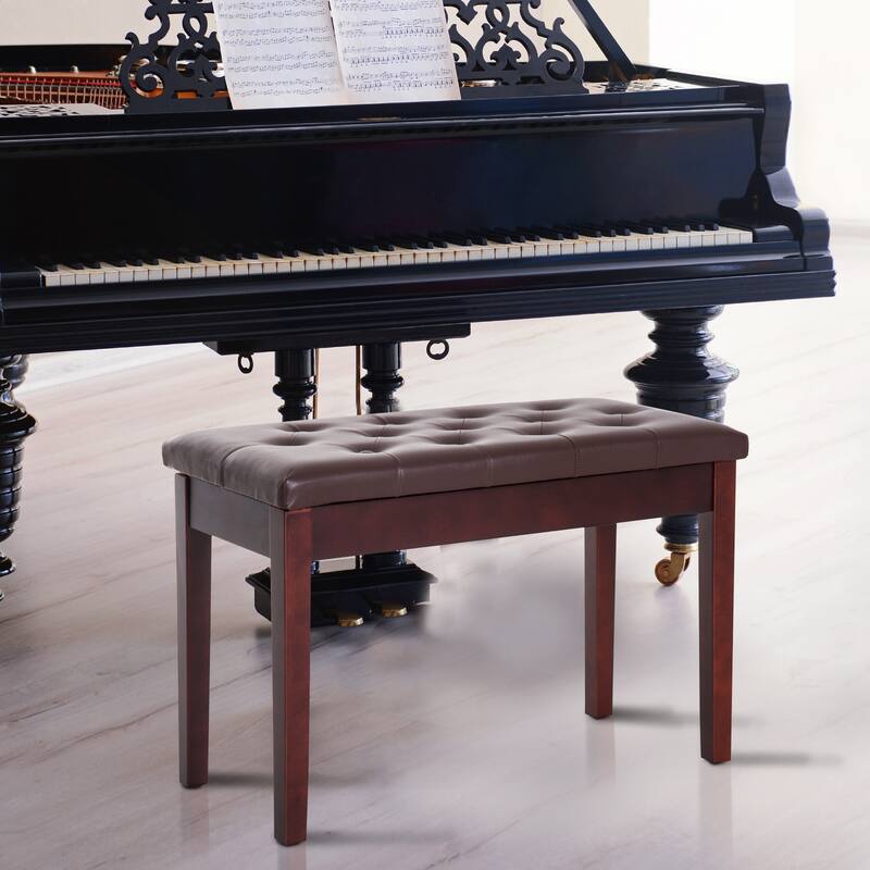 Wood Piano Bench with Faux Leather Tufted Seat and Storage - 30" L x 14.25" W x 19.75" H