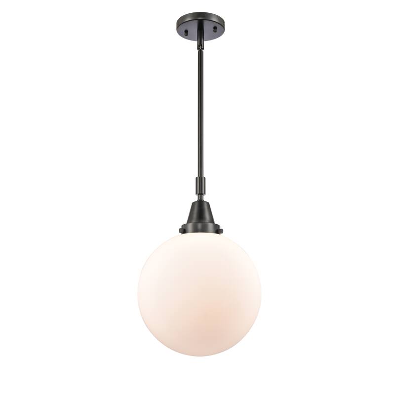 Innovations Lighting Downtown Urban - Caden Beacon - 1 Light 10" Stem Hung Mini Pendant - Matte Black/Matte White Shade