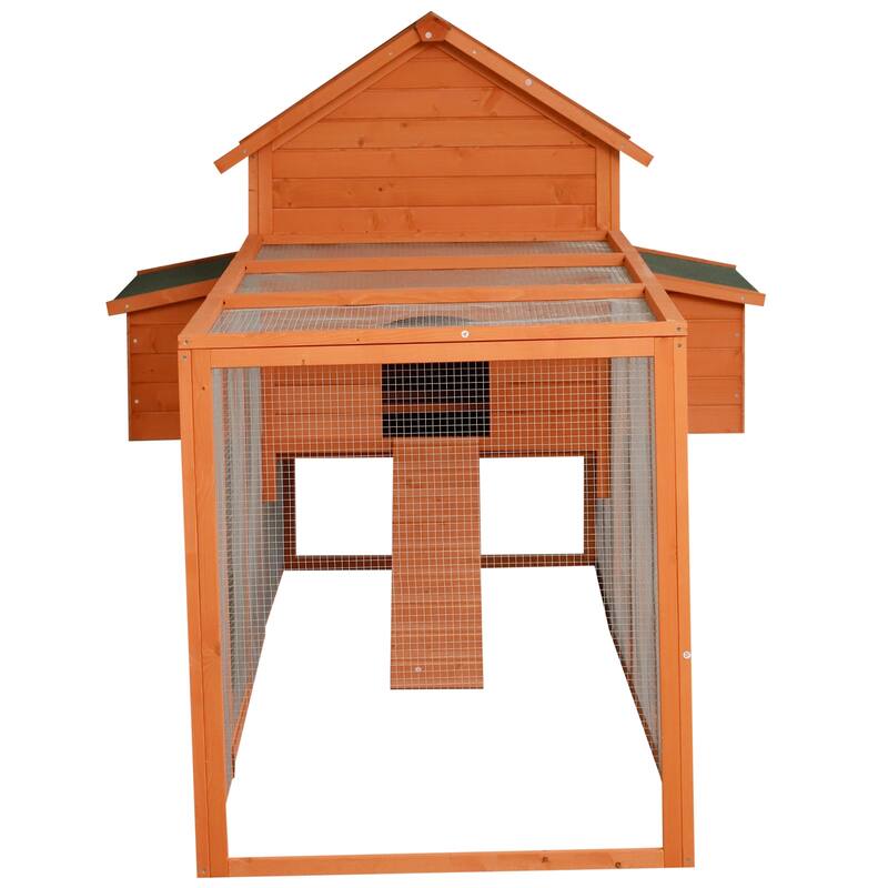 PawHut XL Solid Wood Deluxe Outdoor Lockable Chicken Coop Kit with Nesting Box and Run, Orange