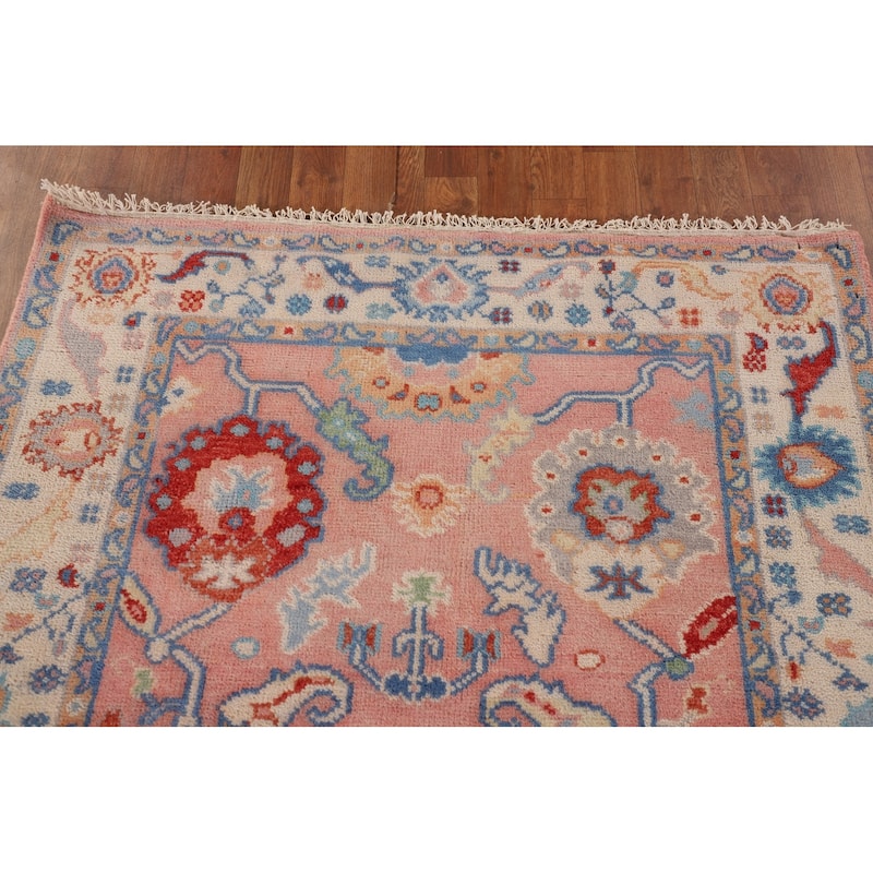 Floral Oushak Oriental Area Rug Hand-Knotted Wool Carpet - 4'0"x 5'9"