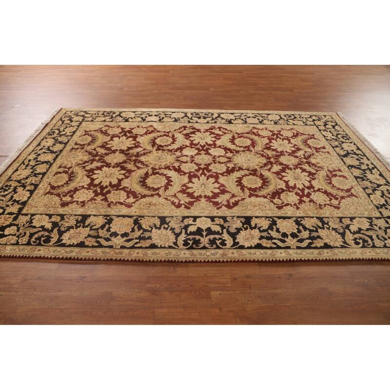 Traditional Floral Agra Oriental Area Rug Handmade Red Wool Carpet - 6'1" x 9'3"