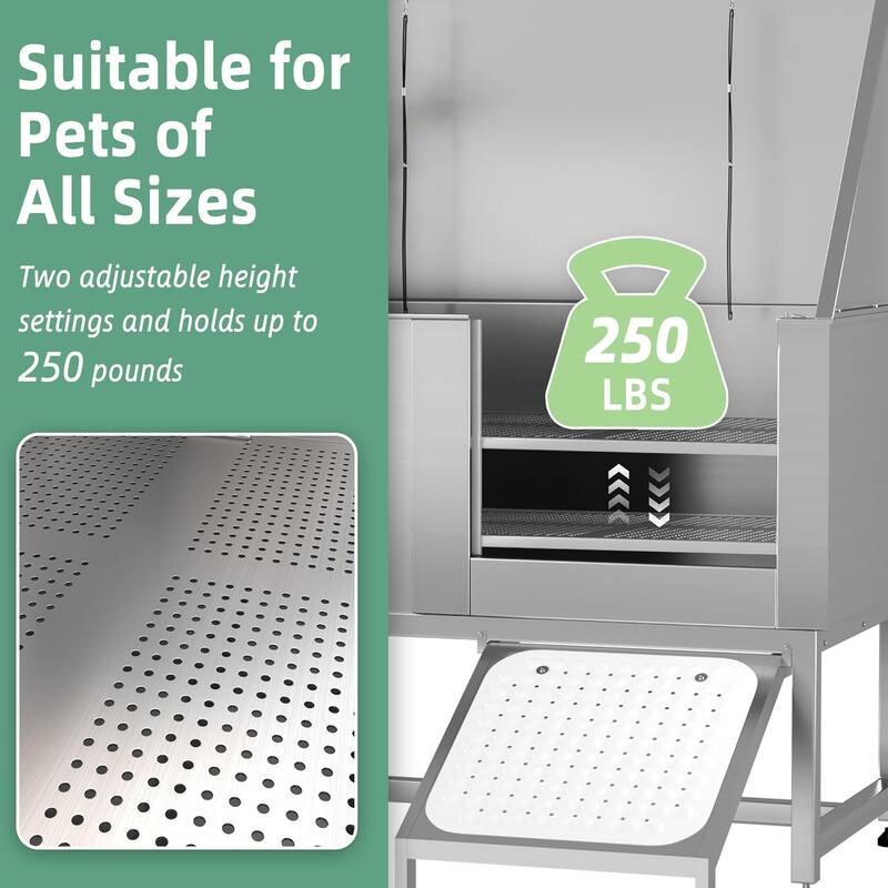 Professional Stainless Steel Dog Washing Station Pet Grooming Bath Tub w/ Ramp