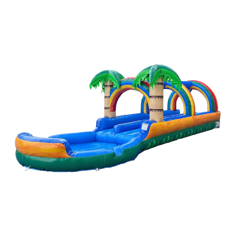 POP JUMP Tropical 27' Dual Lane Slip N Slide With Pool - Blue - 27' x 10' x 7'