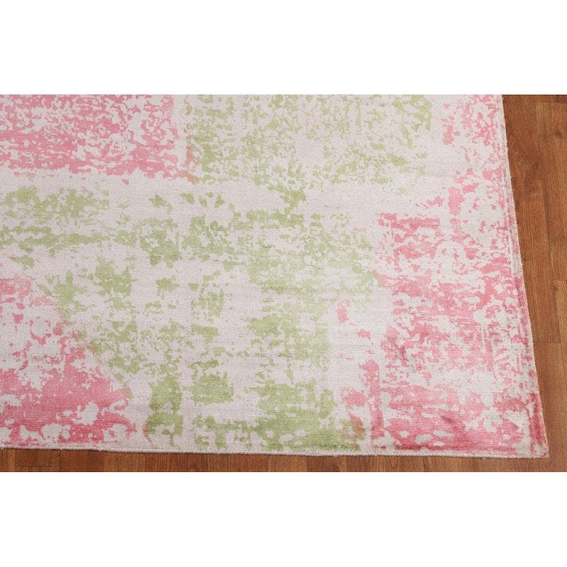 Contemporary Abstract Indian Area Rug Hand-Knotted Wool Carpet - 9'10"x 11'11"