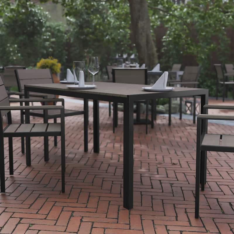 Commercial 55 x 31 Faux Teak Outdoor Patio Table - Gray