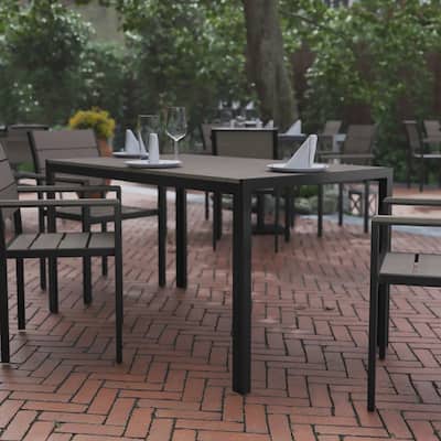 Commercial 55 x 31 Faux Teak Outdoor Patio Table