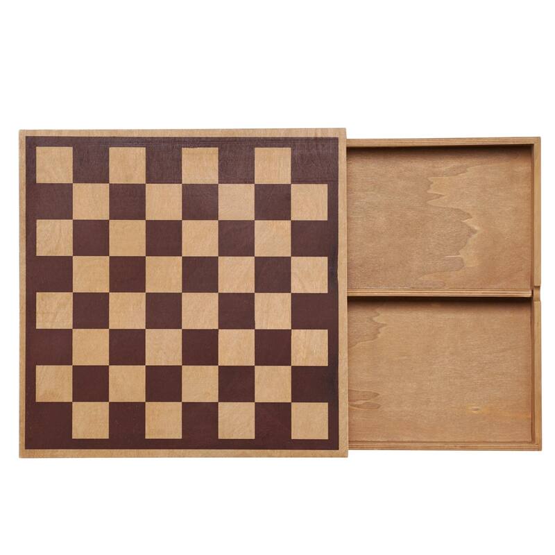 American Art Decor Wood Chess & Checkers Board Game Set with Drawer Tabletop Decor - 2.5" H x 16" L x 16" D
