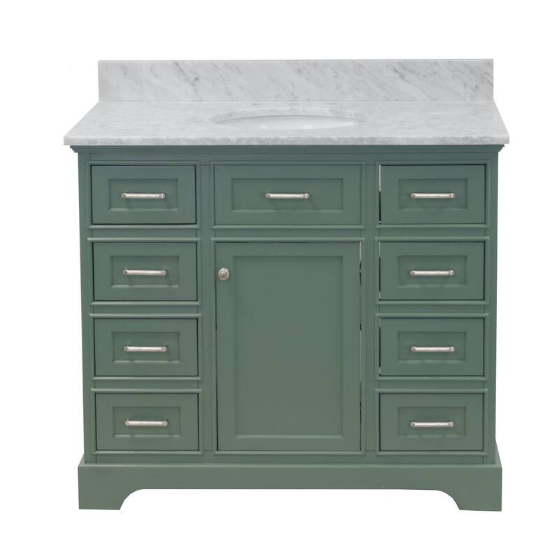 KitchenBathCollection Aria 42" Bathroom Vanity with Carrara Marble Top