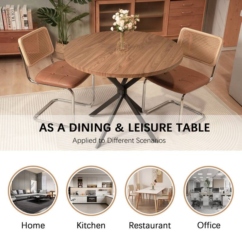 Grondin Modern Farmhouse Style 38.6“ Round Dining Table with 1.18" Thick MDF Tabletop and Pedestal Cross Metal Legs