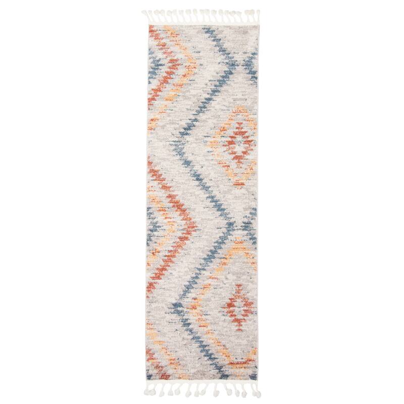 ECARPETGALLERY Kybella Sun Bohemian & Eclectic Rug - Ivory/Blue - 2' 7" x 8' 4" - Runner