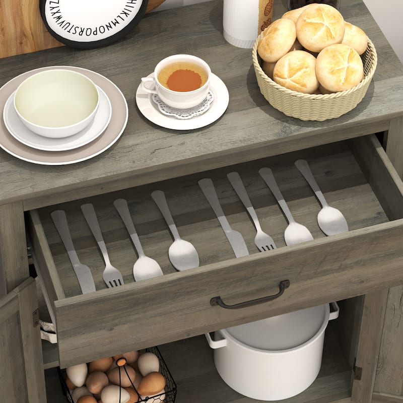 Sideboard Buffet Cabinet, Farmhouse Coffee Bar Storage Cabinet with Drawer, Accent Cabinet with Double Doors - Gray