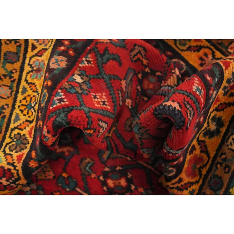 Hand Knotted Oriental 100% Wool Carpet Traditional Geometric Red Hamedan Runner Rug - 9' 11'' X 3' 0''