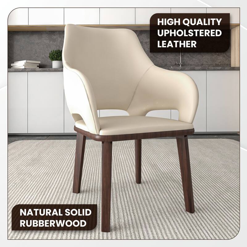 LeisureMod Set of 4 Vivara Leather Dining Chair with Padded Seat - Modern Arm Chair for Home Office Bar & Kitchen