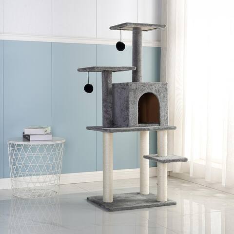 49inch Cat Tree, Multi-Level Cat House Condo With Scratching Posts, Cat Tower - Gray