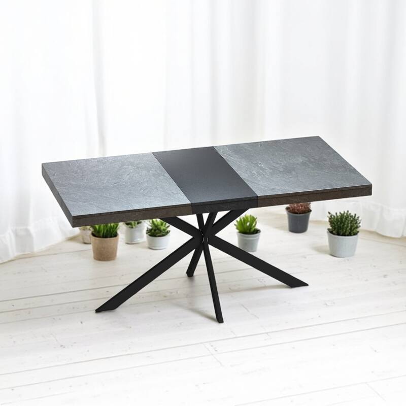 5-Piece Extendable Rectangular Dining Table Set with Storage, High-Back Armless Upholstered Chairs, Metal Frame Kitchen Set