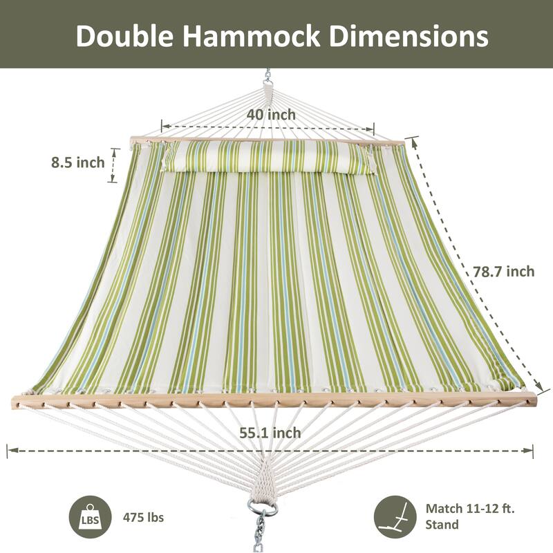 78'' Quilted 2 Person Hammock Beach Swing with Spreader Bars&Pillow - 55.1*122*1