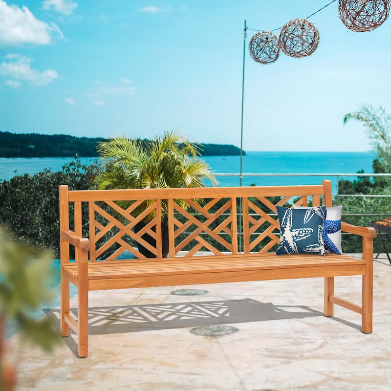 Chic Teak Chippendale Outdoor Teak Wood Patio & Garden Triple Bench