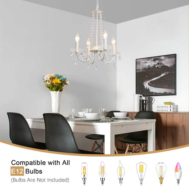Mini Modern 4-Light Candle Style Crystal Chandelier - 15.74'' W x 17.71'' H - N/A