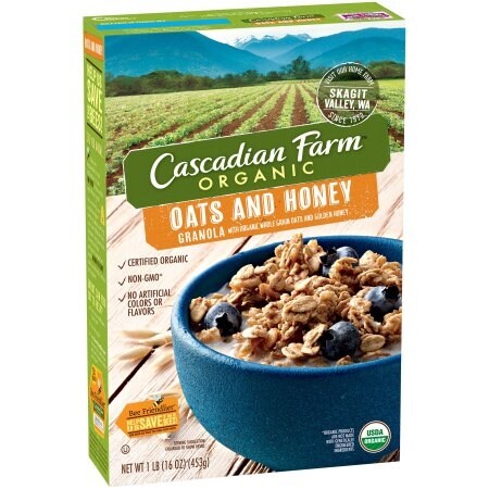 Cascadian Farm Organic Granola Cereal - Oats and Honey - Case of 6 - 16 oz