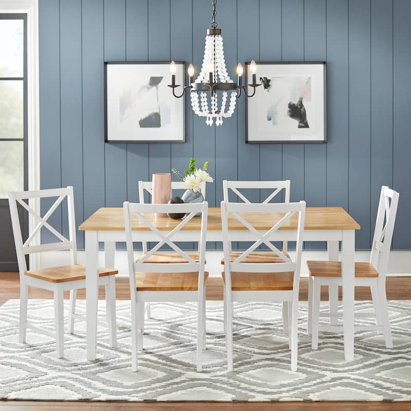 Simple Living Crossback White/ Natural 7-piece Dining Set - White, Natural