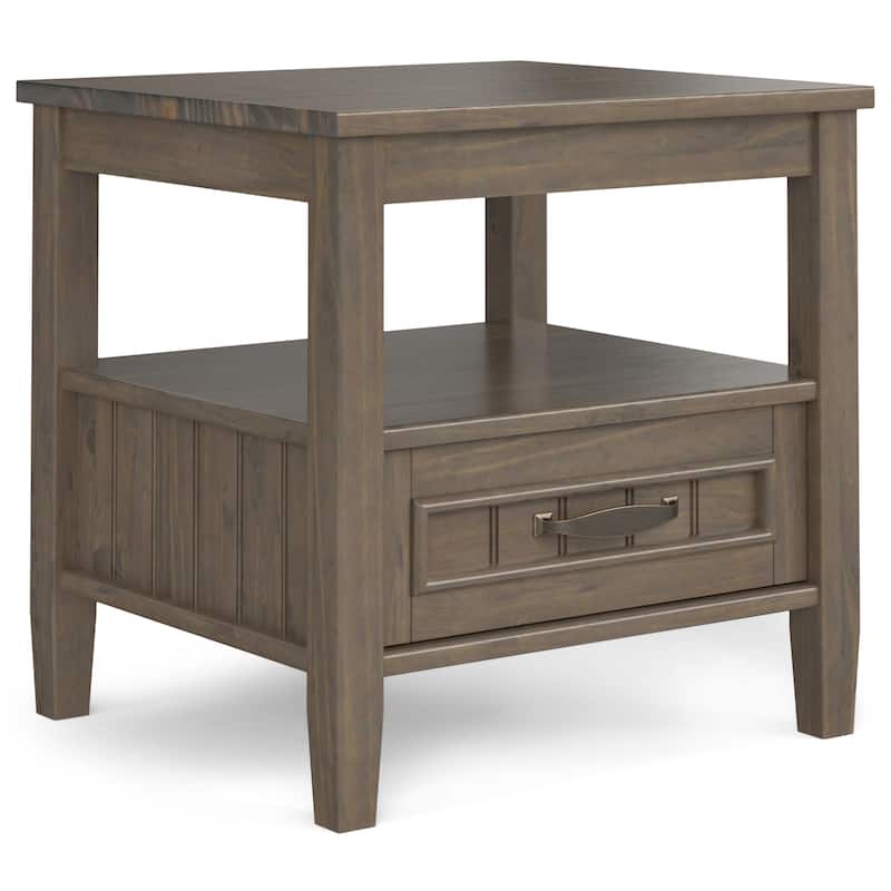 WYNDENHALL Rowan SOLID WOOD 20" Wide Rectangle Transitional End Table with Bottom Drawer in Smoky Brown - 18"d x 20" w x 20"h