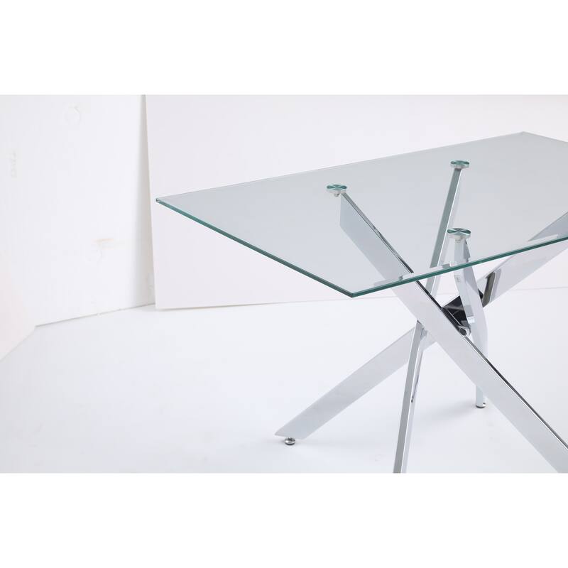 The Modern Rectangular Tempered Glass Tabletop Is Paired With a Silver Iron Frame, 47.24 inches