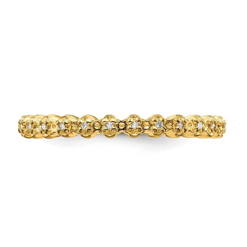 Curata 925 Sterling Silver Polished Prong set Patterned Stackable Expressions Diamond Gold Plated Ring