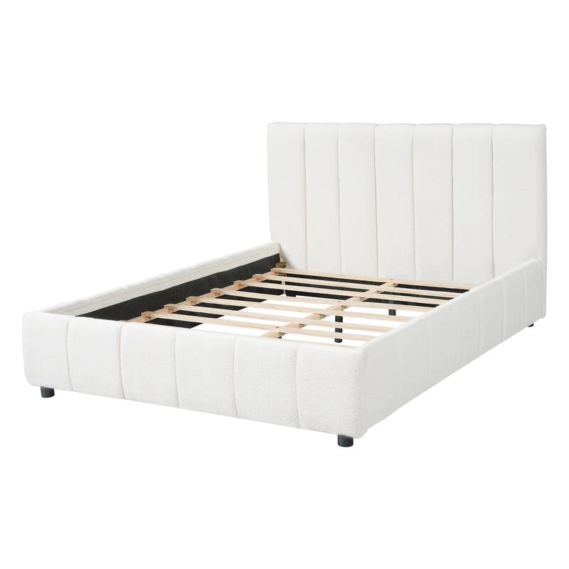 Christopher Knight Home - Modern Boucle Upholstered Platform Bed with Vertical Tufted Headboard