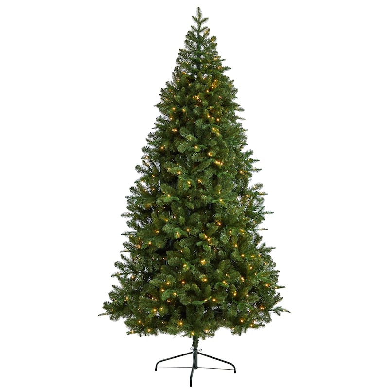 8' Pre-Lit Grand Teton Flat Back Artificial Christmas Wall Tree, Warm White LED Lights - 8 Foot