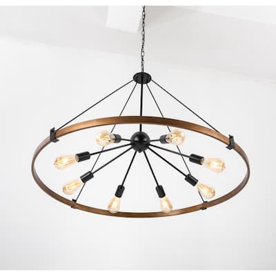 39-inch Farmhouse 8-light Round Wagon Wheel Chandelier - 39x29in