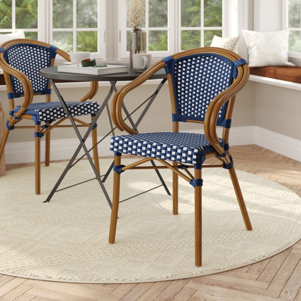 All-Weather Commercial Paris Chair with Bamboo Print Metal Frame