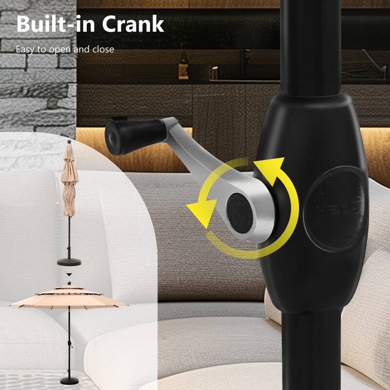 MAISON ARTS 6-Piece Outdoor Dining Set with 10ft 3 Tier Auto-tilt Umbrella, Metal Square Table & 4 Stackable Chairs