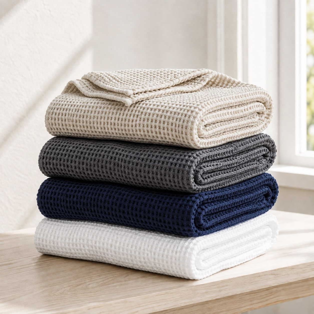 100% Egyptian Cotton Waffle Blanket, Soft Breathable Textured All-Season Bedding