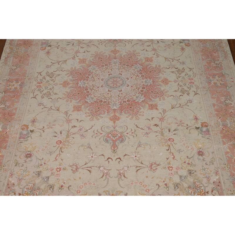 Wool & Silk Tabriz Persian Area Rug Hand-Knotted Floral Carpet - 6'6"x 9'8"