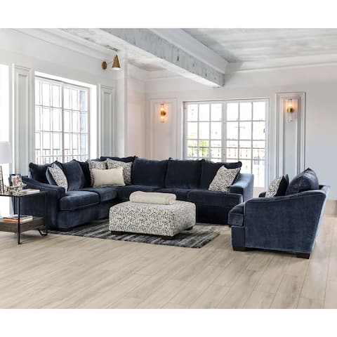 Furniture of America Parthage Navy Chenille Sectional with Chair