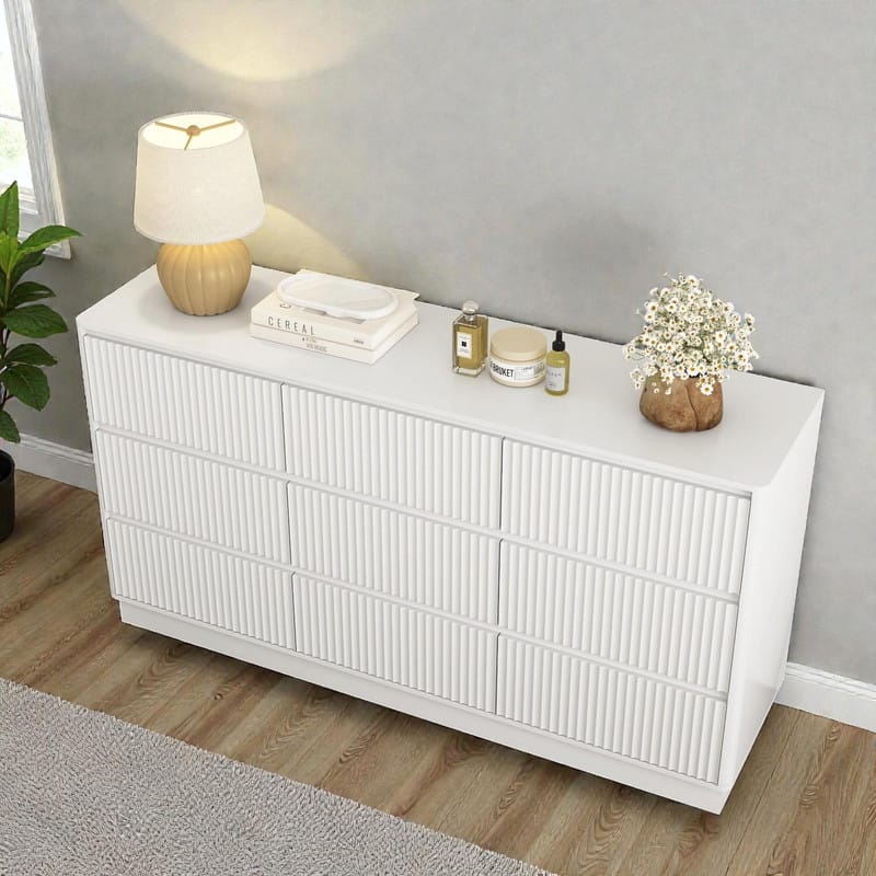 9-Drawer Wide Wood Dresser for Bedroom, 63" Modern Storage Chest, Mid-Century Long Dresser or TV Stand Cabinet