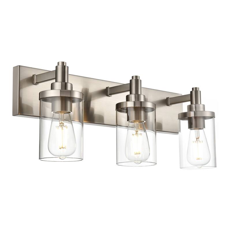 Modern Bathroom Lights with Clear Shape - 3-Lights - Brushed Nickel