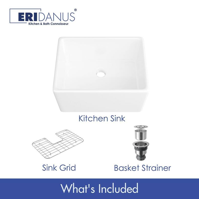 Eridanus Denbigh Farmhouse Apron 24" x 16" Crisp White Kitchen Sink