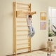 preview thumbnail 2 of 10, Natural Pine Wood 10-Level Climbing Wall Gym for Kids and Indoor Playset - 31.5” L x 20.67” W x 86.61” H