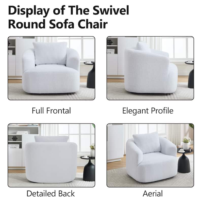 Roomfitters 360° Swivel Teddy Fleece Cuddle Chair, High-Resilience Round Accent Sofa with Soft Pillow