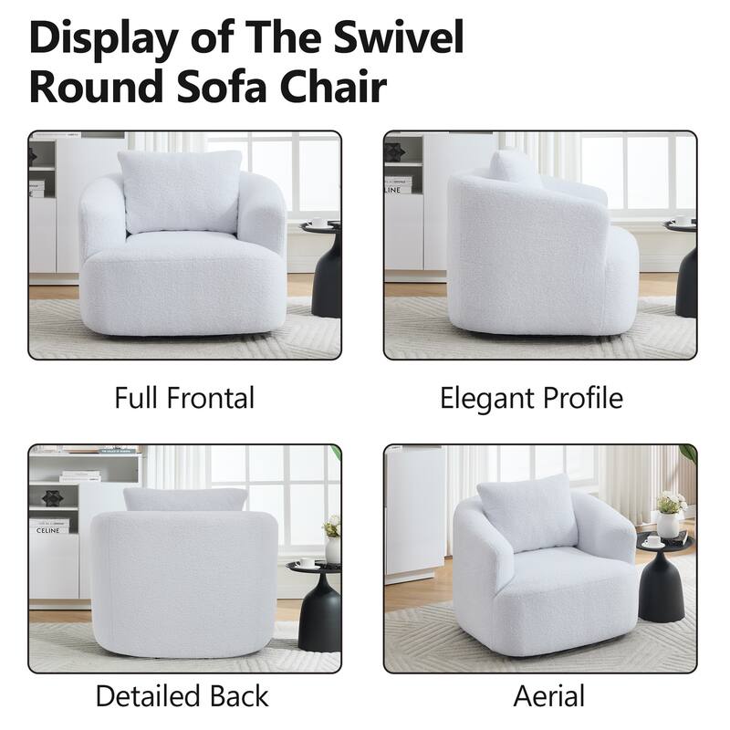 Swivel Round Sofa Chaise, Upholstered Sofa Chair with One Soft Pillow, Single Sofa with Adjustable Pillow