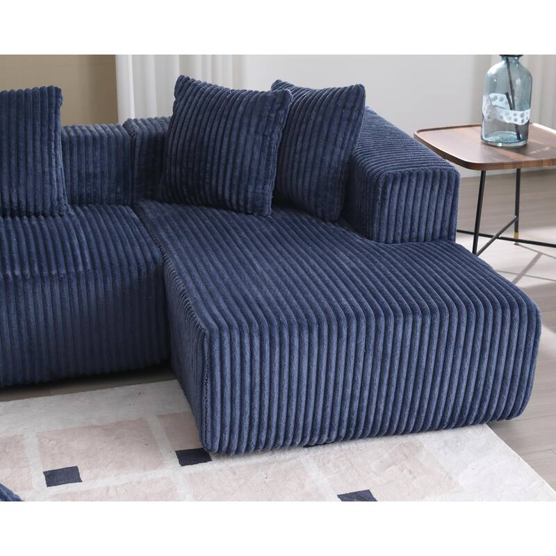 133.45'' Modular U-shaped Striped Corduroy 4 Seater Couch, Blue
