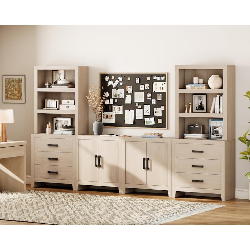 WAMPAT Entertainment Center with Bookshelves, Farmhouse TV Stand, Media Console with Adjustable Shelves for Living Room, Bedroom